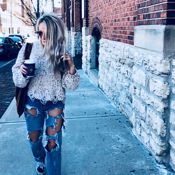 ONE LEFT!! Distressed Polka Dot Sweater - Picture 8 of 8